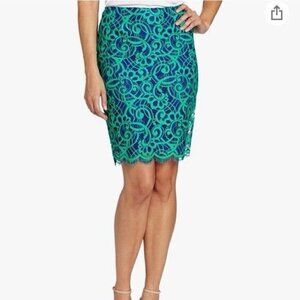 Lilly Pulitzer Womens Hyacinth Skirt Sz 2 Bomber Blue Green About Face Lace